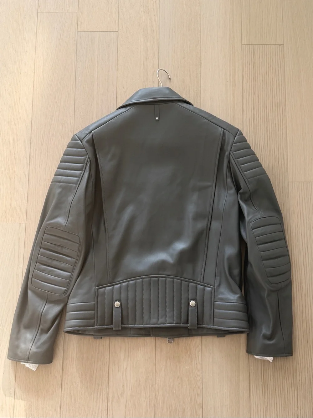 Mackage Men’s Dark Gray Leather Moto Jacket with Silver Hardware